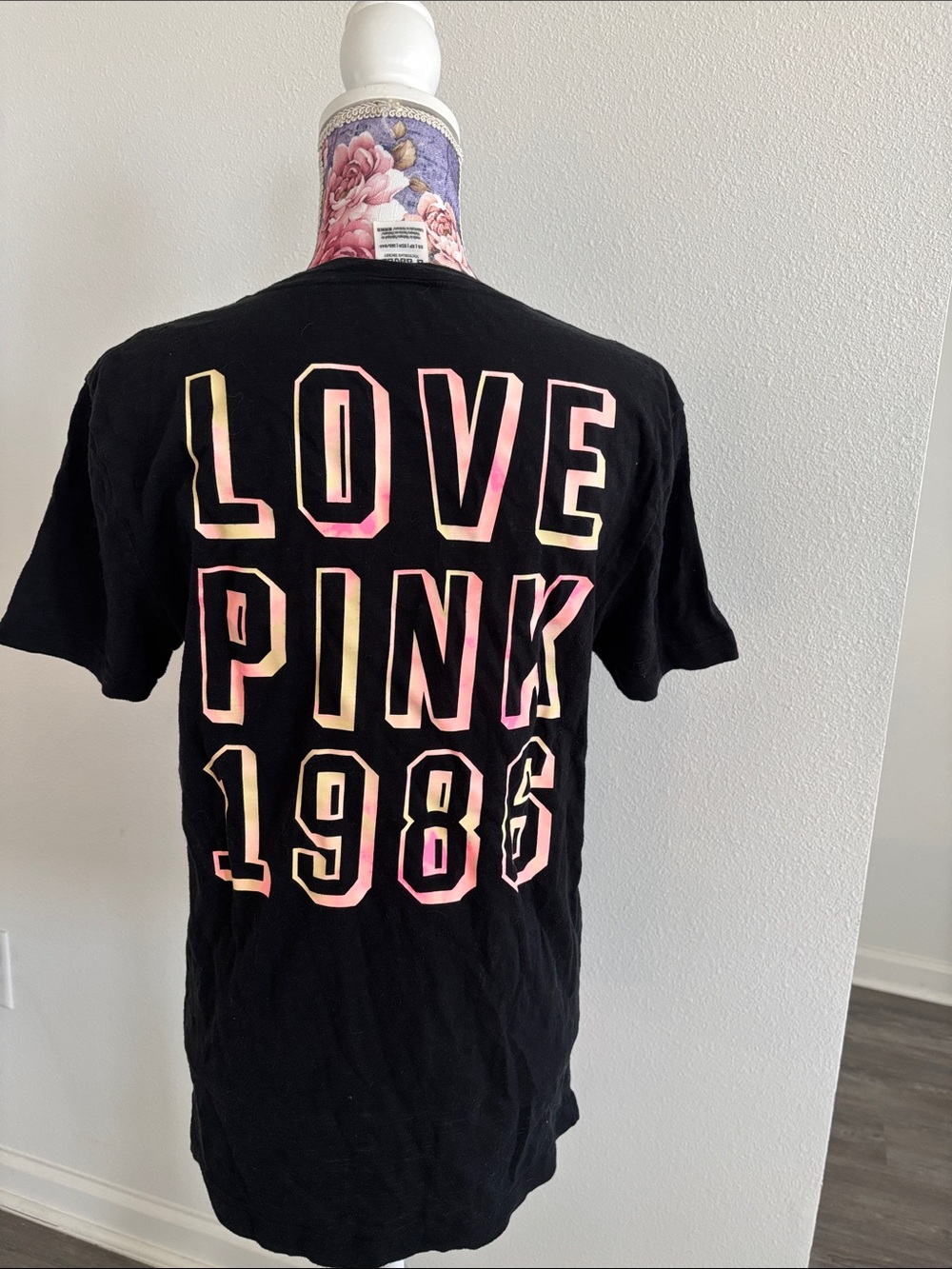 Pink Victorias Secret Black Pocket T-Shirt with Small White Dog Accent